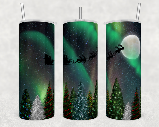 Northern Lights Sleigh - Sublimation or Waterslide Wrap - 20oz and 30oz