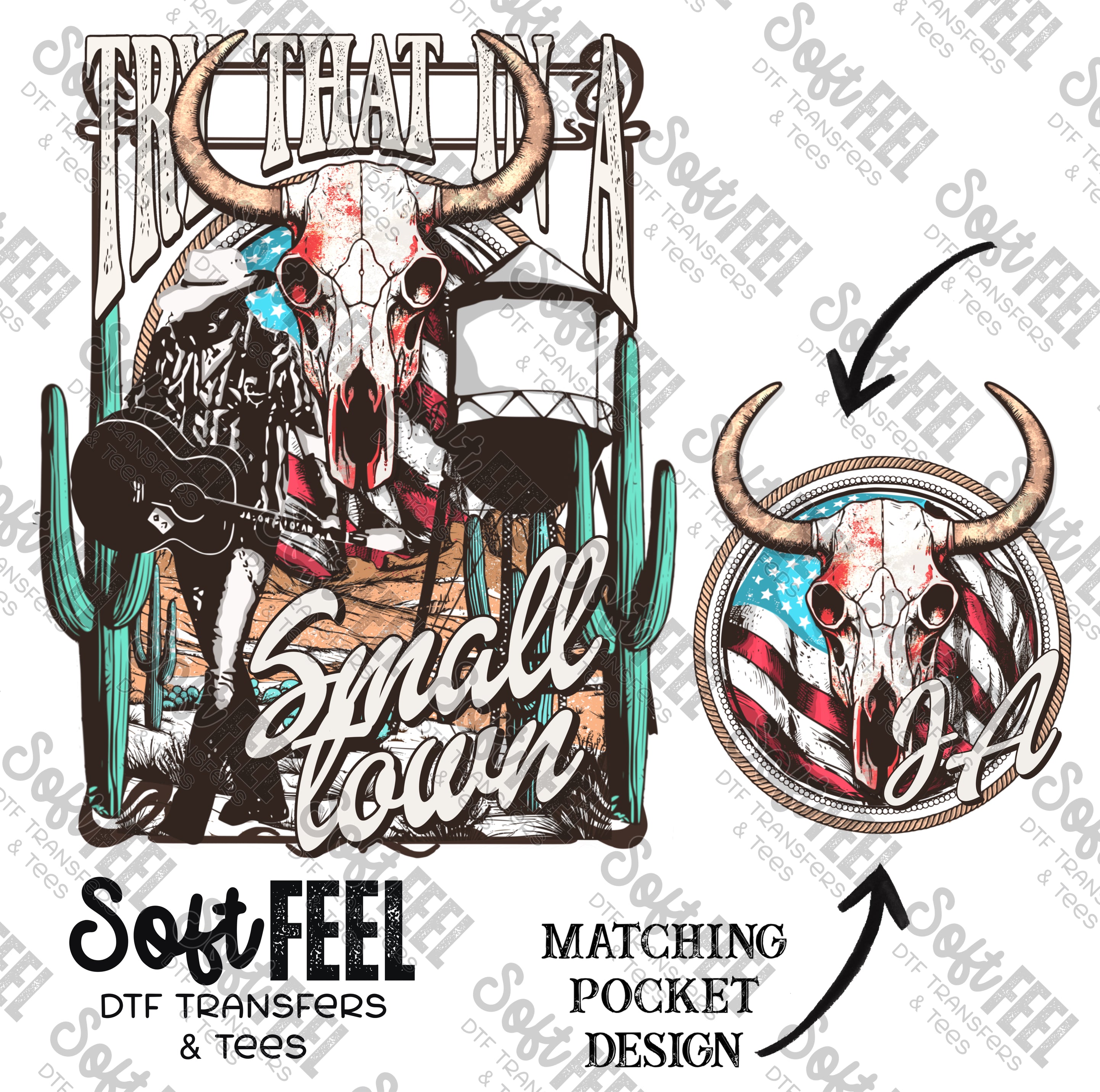 Small Town American Flag - Patriotic / country western / music - Direct To Film Transfer / DTF - Heat Press Clothing Transfer