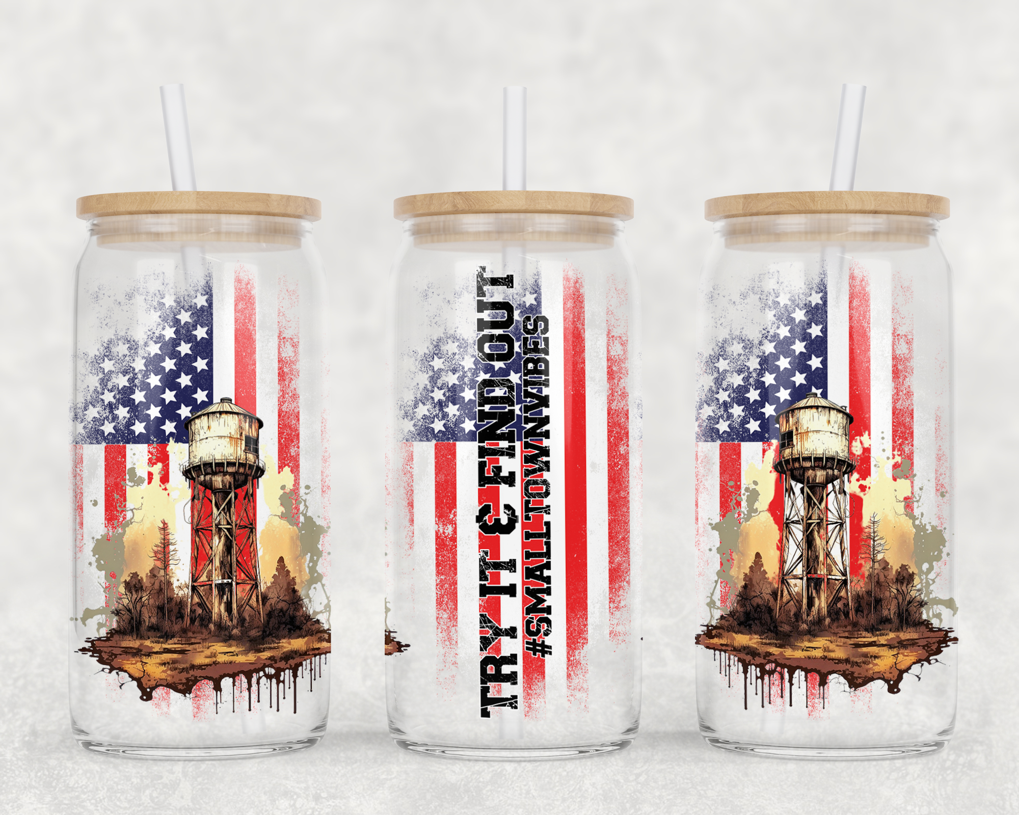 Small Town Vibes Sublimation Libbey Can Wrap