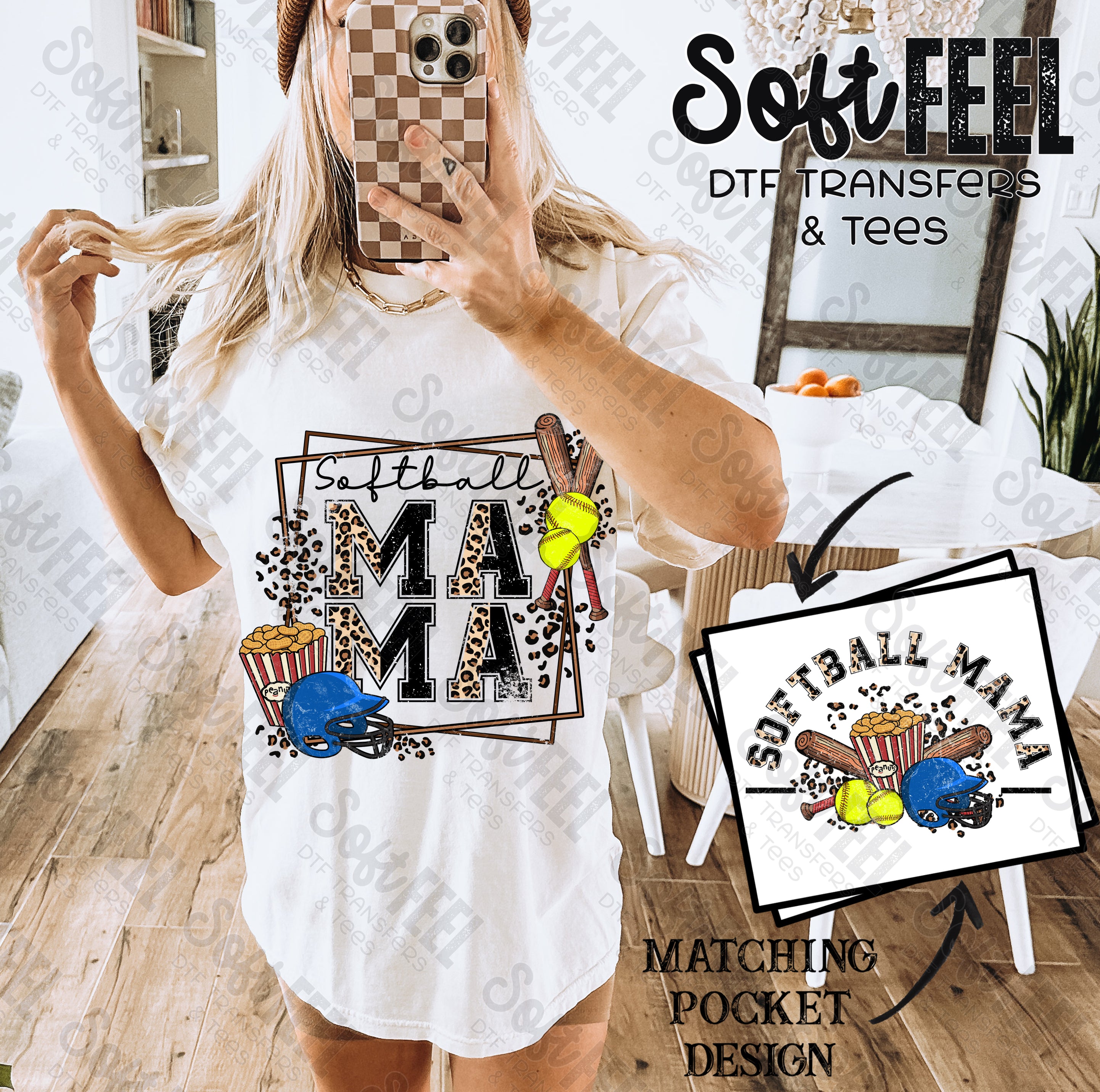 Softball Mama Blue - Sports / Women&#39;s - Direct To Film Transfer / DTF - Heat Press Clothing Transfer