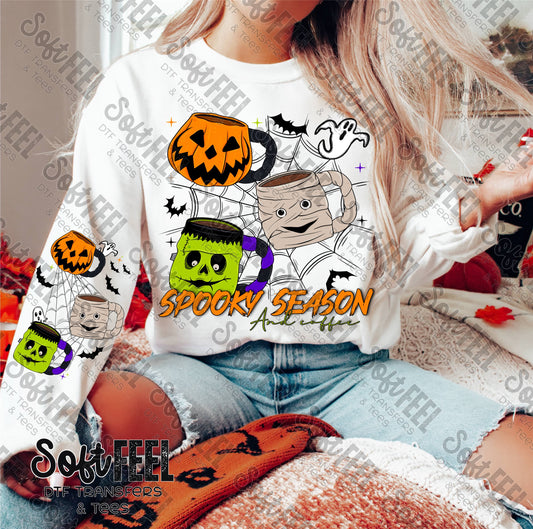 Spooky Season and Coffee - Fall / Halloween - Direct To Film Transfer / DTF - Heat Press Clothing Transfer