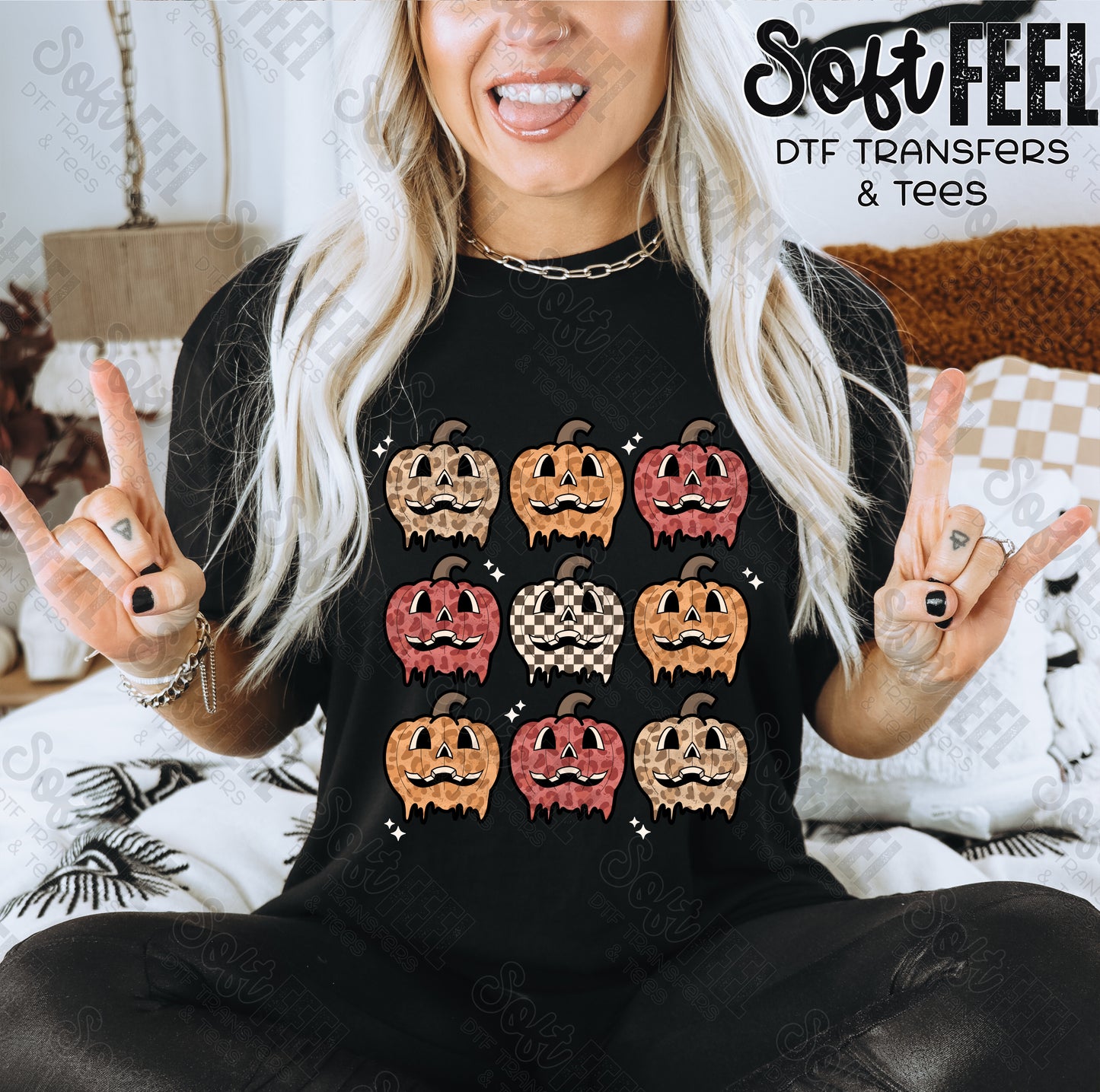 Stacked Pumpkins - Retro / Fall / Halloween Horror - Direct To Film Transfer / DTF - Heat Press Clothing Transfer