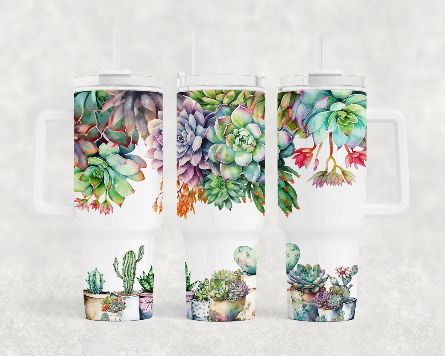 Succulents - 40oz Handle Tumbler - Sublimation or Waterslide Wrap