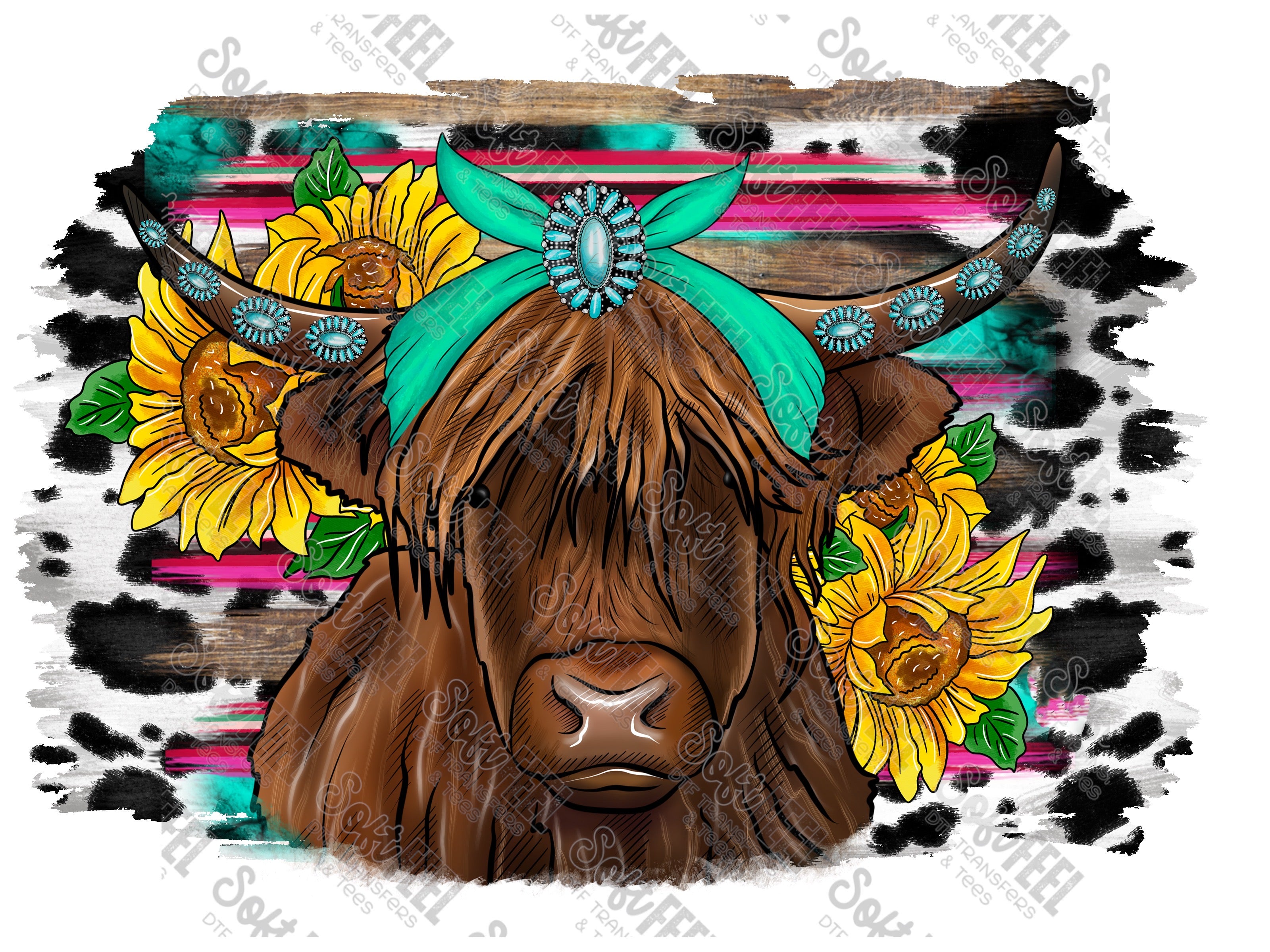 Sunflower Highland Cow - Women&#39;s / Country Western - Direct To Film Transfer / DTF - Heat Press Clothing Transfer