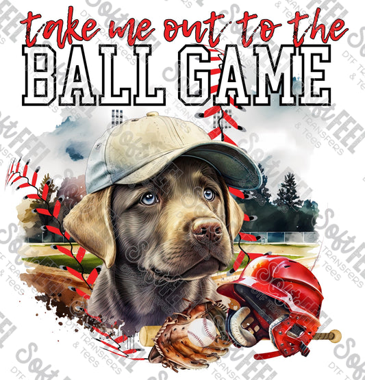 Take me out to the Ball Game Baseball Dog - Sports / Youth / Animals - Direct To Film Transfer / DTF - Heat Press Clothing Transfer