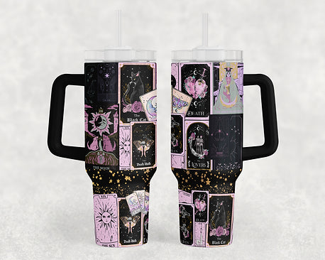 Tarot Cards - 40oz Handle Tumbler - Sublimation or Waterslide Wrap