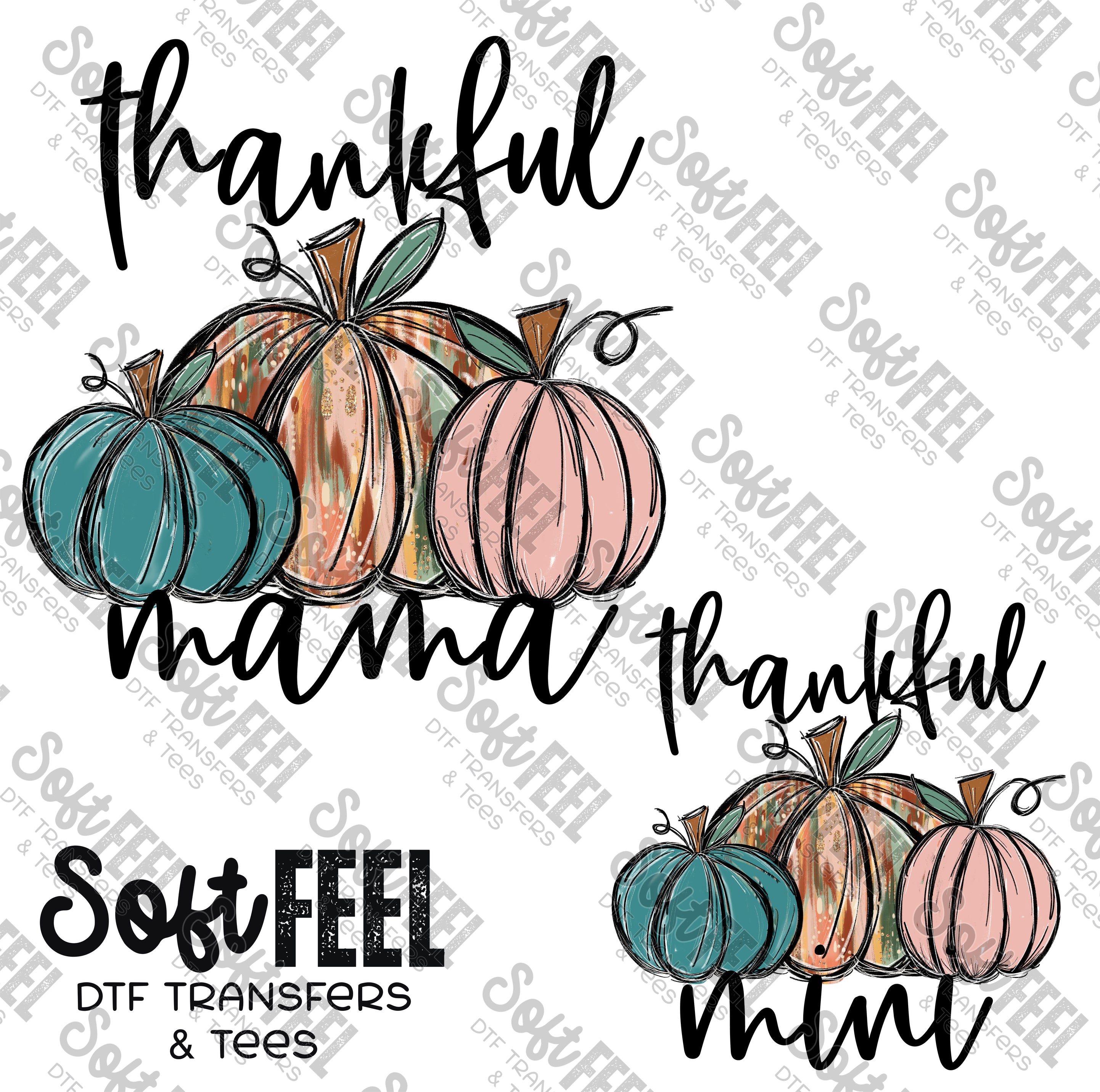Mama Mini Thankful Pumpkins - Mama Mini Set / Youth / Women&#39;s - Direct To Film Transfer / DTF - Heat Press Clothing Transfer