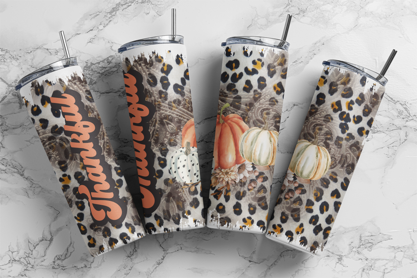 Thankful Leopard - Sublimation or Waterslide Wrap - 20oz and 30oz