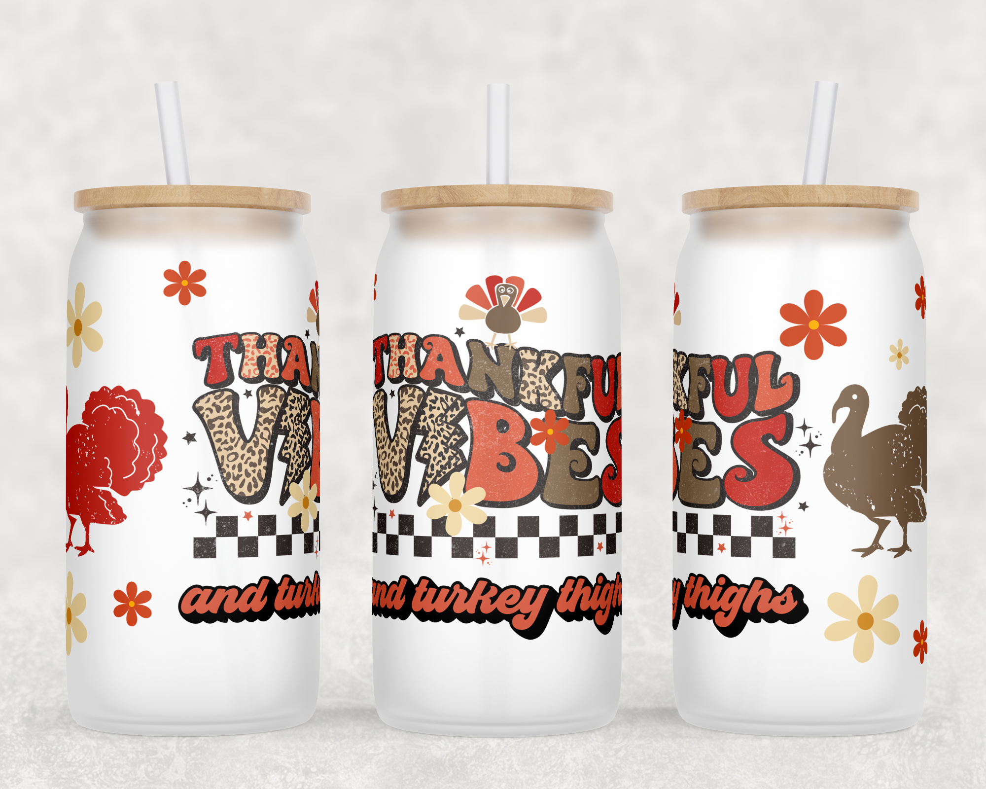 Thankful Vibes Sublimation Libbey Can Wrap