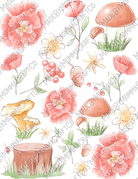 Toadstool Mushroom Floral Sheet - Cheat Clear Waterslide ™ or Sticker Themed Sheet  Elements Sheet