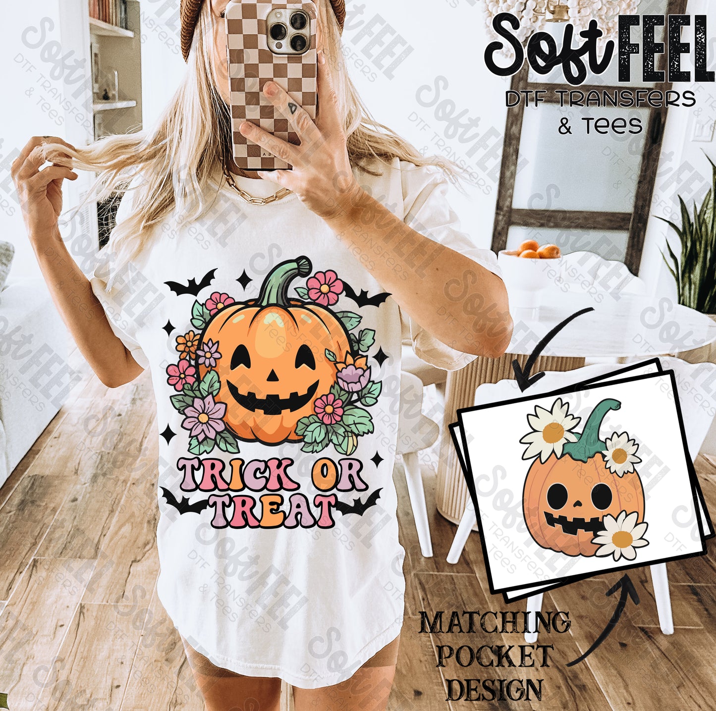 Trick or Treat Pumpkin - Retro / Youth / Halloween Horror - Direct To Film Transfer / DTF - Heat Press Clothing Transfer