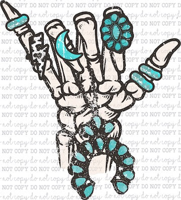 Turquoise Hang Ten Skeleton Hand - Country Western - Cheat Clear Waterslide™ or White Cast Sticker