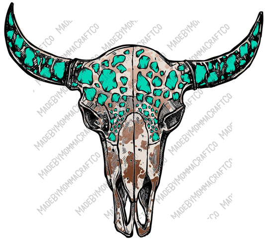 Turquois Cow Print Skull - Country Western - Cheat Clear Waterslide™ or White Cast Sticker