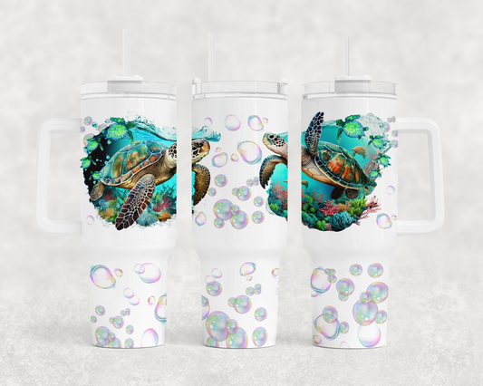 Turtles - 40oz Handle Tumbler - Sublimation or Waterslide Wrap