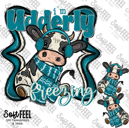 Udderly Freezing Cow with Sleeves - Christmas - Direct To Film Transfer / DTF - Heat Press Clothing Transfer