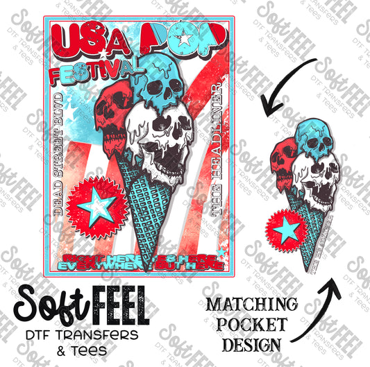 USA Pop Festival - Patriotic / Retro / Halloween Horror - Direct To Film Transfer / DTF - Heat Press Clothing Transfer