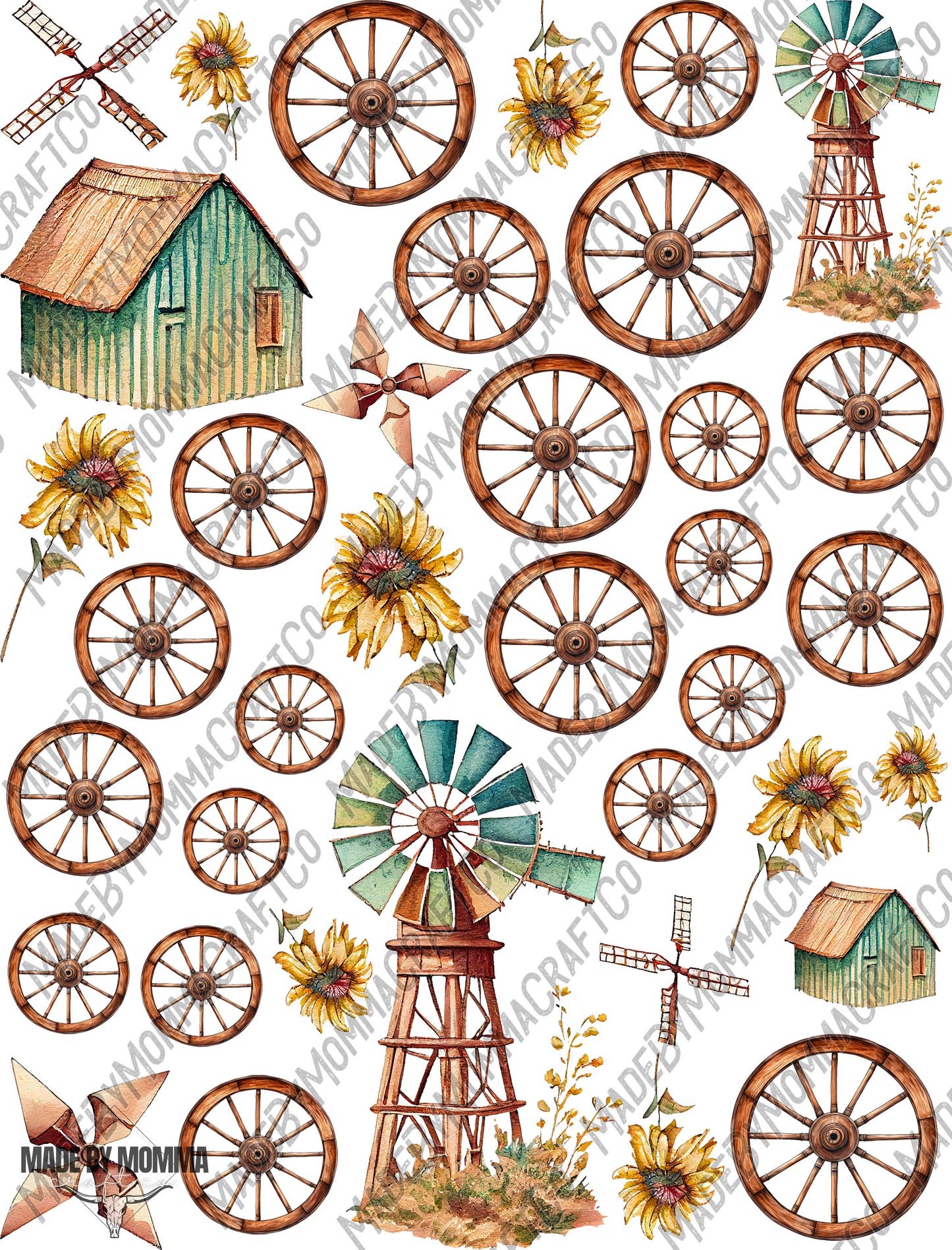 Wagon Wheel Windmill Sheet - Cheat Clear Waterslide ™ or Sticker Themed Sheet  Elements Sheet