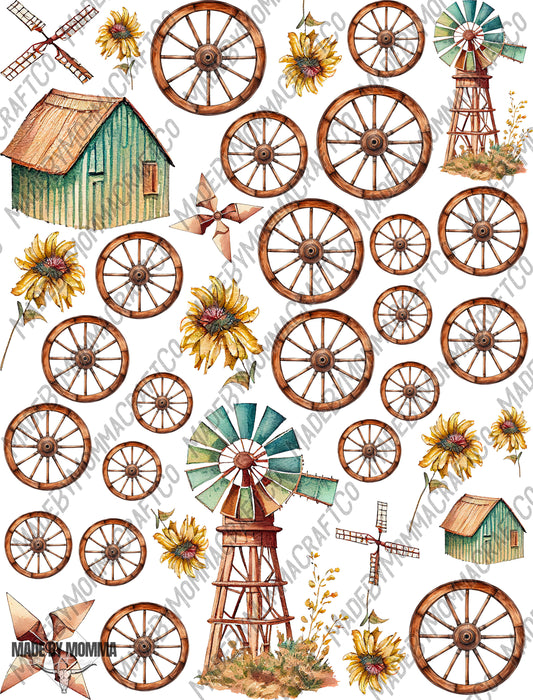 Wagon Wheel Windmill Sheet - Cheat Clear Waterslide ™ or Sticker Themed Sheet  Elements Sheet