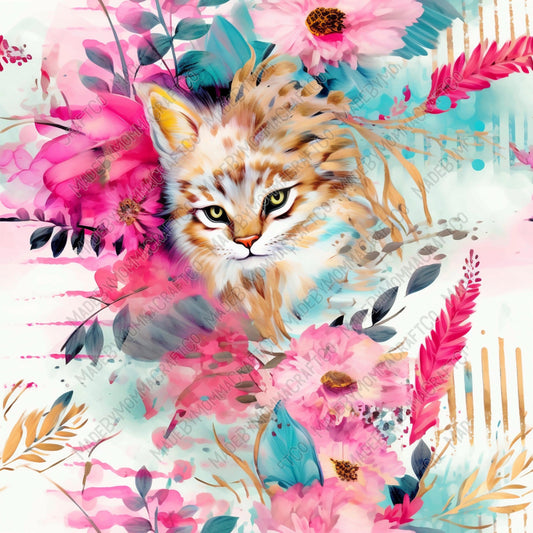 Watercolor Bright Floral Cat 2 - Vinyl Or Waterslide Seamless Wrap