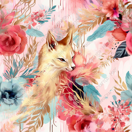 Watercolor Bright Floral Fox 2 - Vinyl Or Waterslide Seamless Wrap