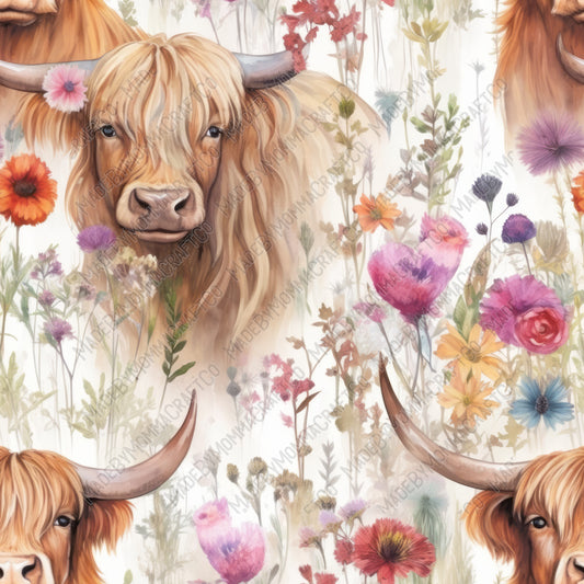 Watercolor Highland Cow 1 Boho Watercolor Cow - Vinyl Or Waterslide Seamless Wrap