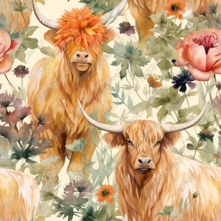 Watercolor Highland Cow 3 - Vinyl Or Waterslide Seamless Wrap