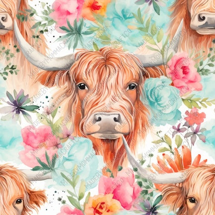 Watercolor Highland Cow 4 - Vinyl Or Waterslide Seamless Wrap