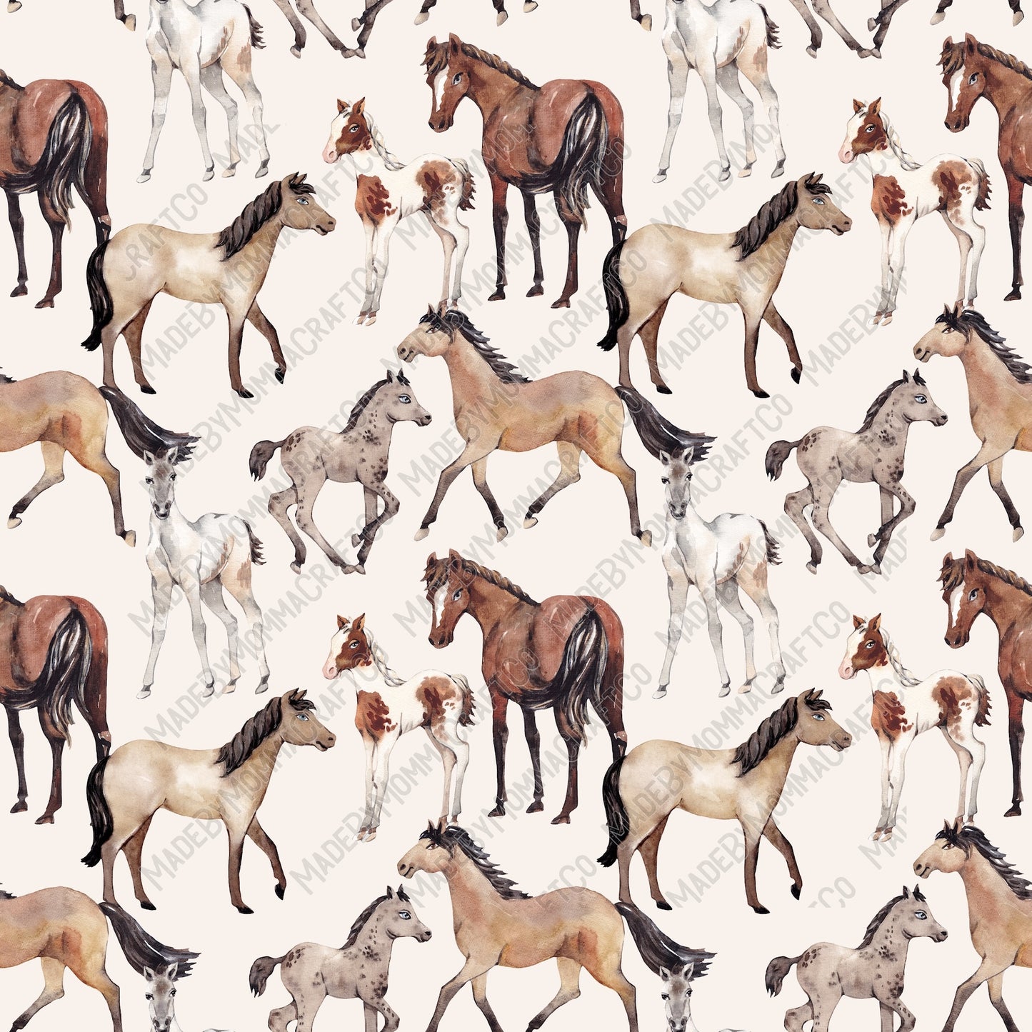 Watercolor Horses 1 - Vinyl Or Waterslide Seamless Wrap