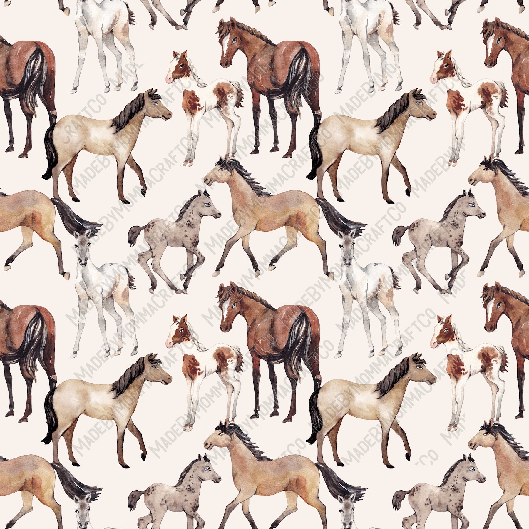 Watercolor Horses 1 - Vinyl Or Waterslide Seamless Wrap