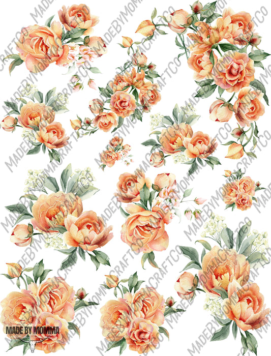 Watercolor Peach Peony Flowers Bouquets - Cheat Clear Waterslide ™ or Sticker Themed Sheet  Elements Sheet