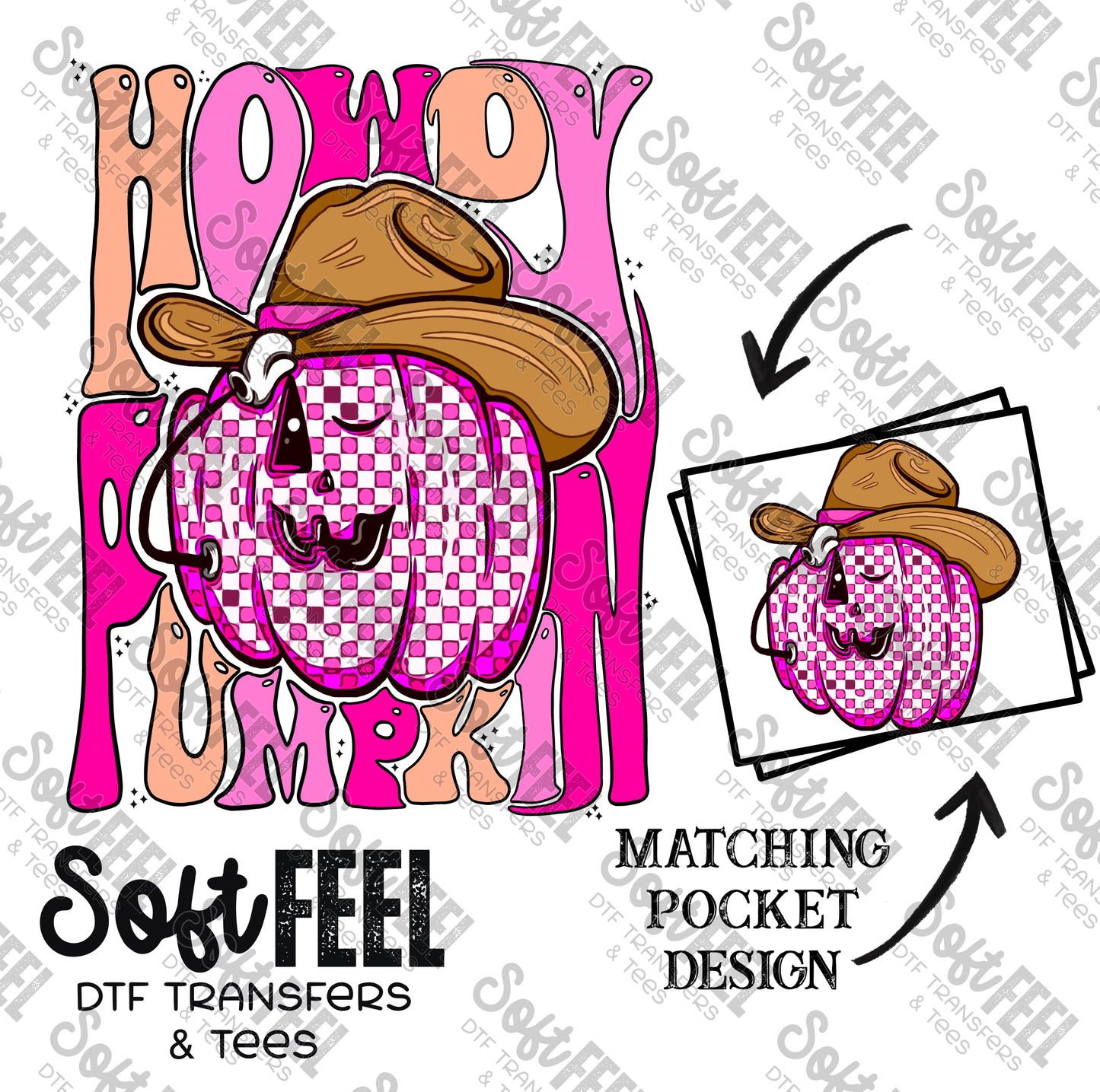 Howdy Pumpkin Pink Retro - Country Western / Retro / Halloween Horror - Direct To Film Transfer / DTF - Heat Press Clothing Transfer