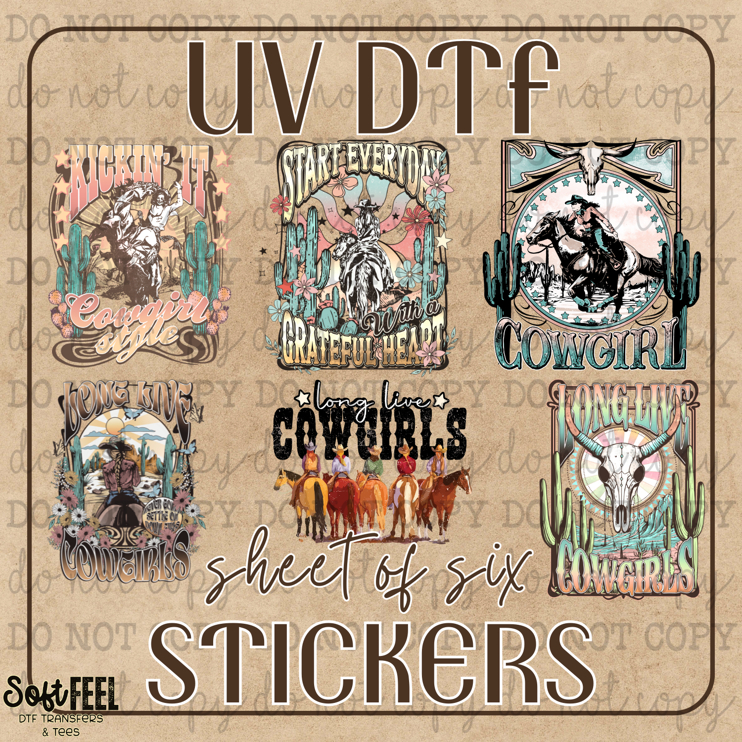 Country Cowgirls Sheet of UVDTF Sticker Decals