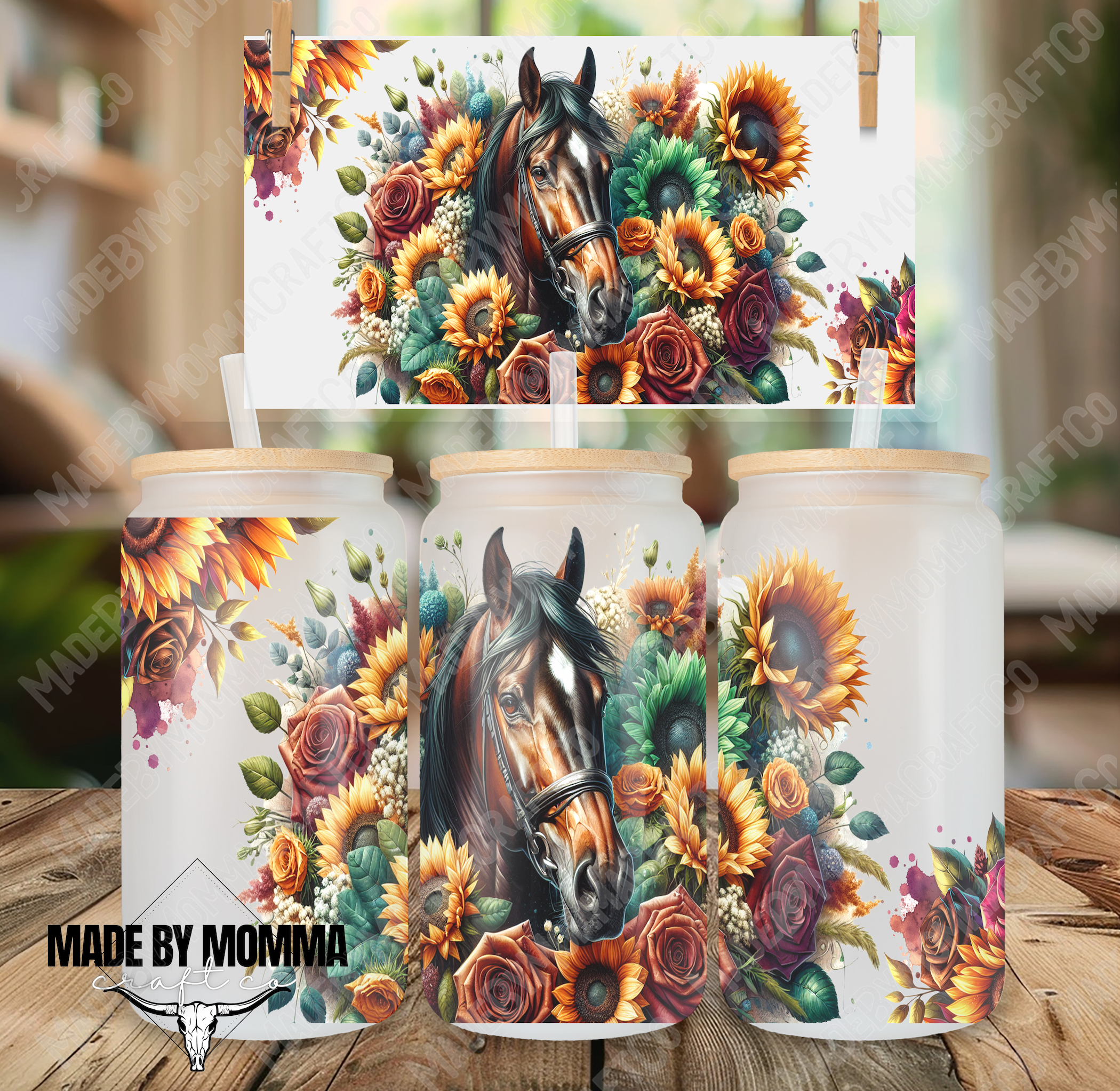 Horses and Sunflowers Western 16oz UV DTF or Sublimation Wrap