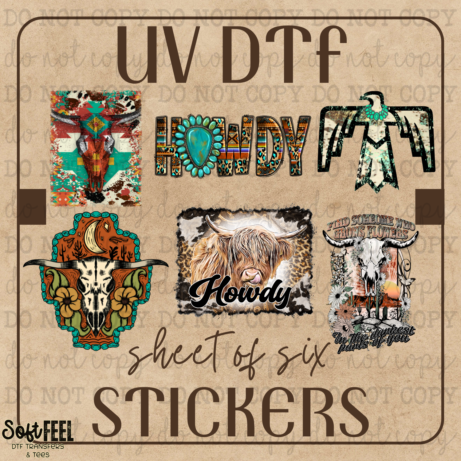 Howdy Western Sheet of UVDTF Sticker Decals
