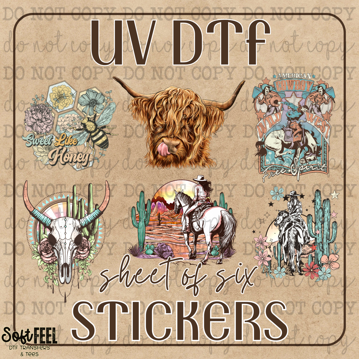 Highland Cowgirl Sheet of UVDTF Sticker Decals