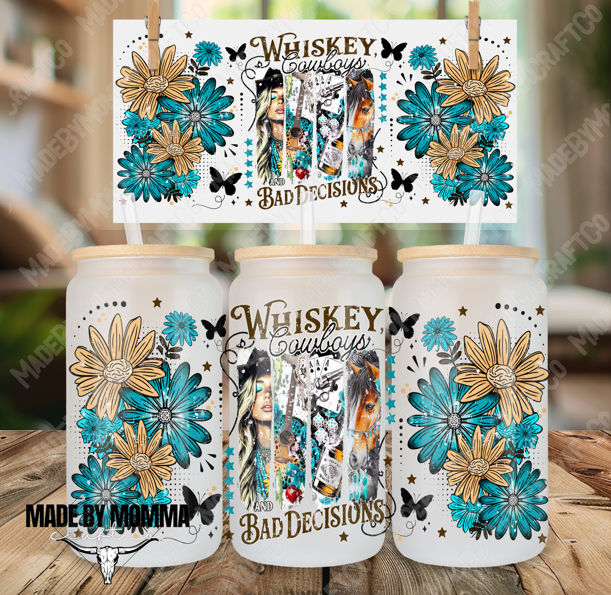 Whiskey and Bad Decisions Western 16oz UV DTF or Sublimation Wrap