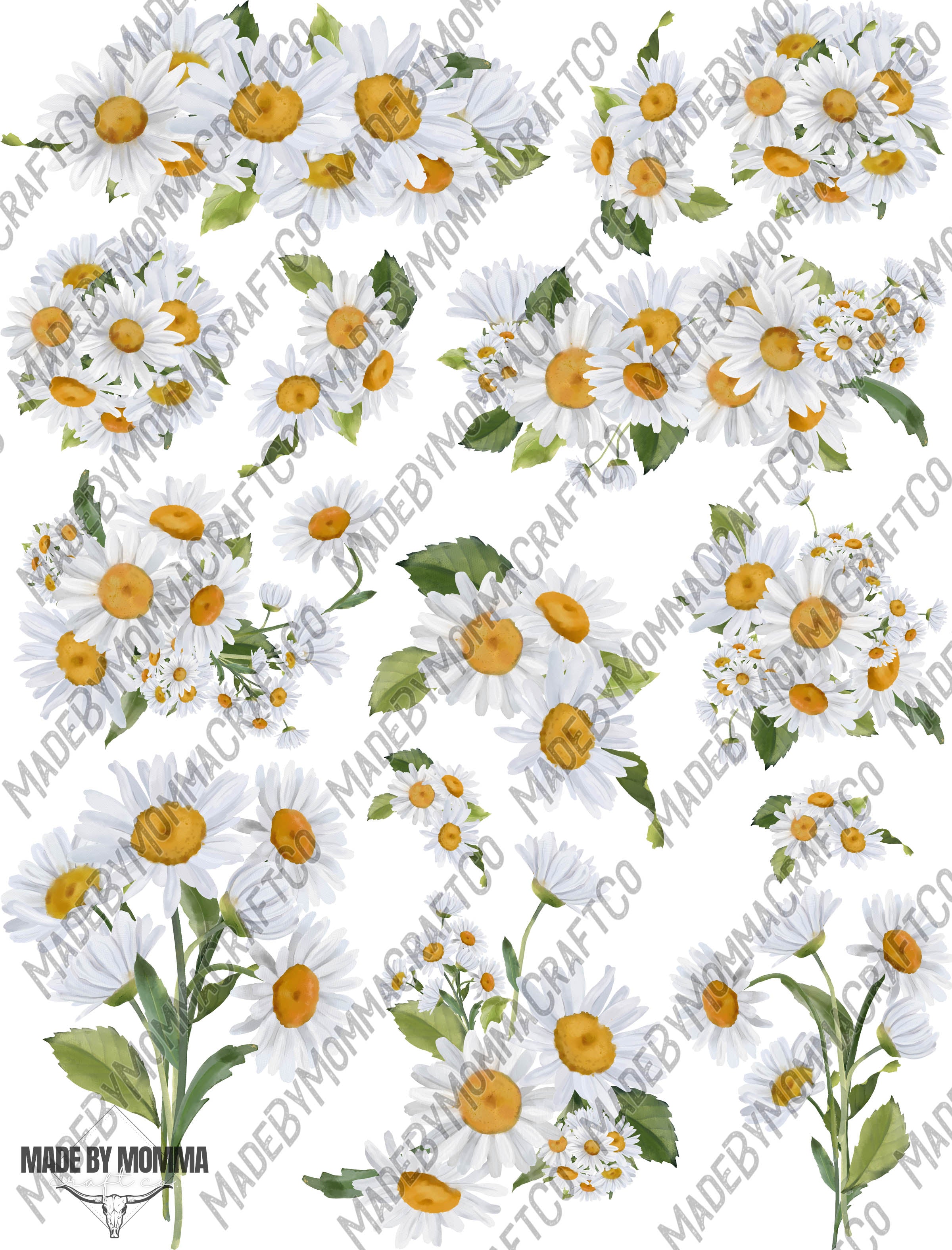 White Daises Floral Sheet - Cheat Clear Waterslide ™ or Sticker Themed Sheet  Elements Sheet