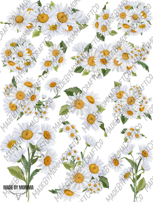 White Daises Floral Sheet - Cheat Clear Waterslide ™ or Sticker Themed Sheet  Elements Sheet