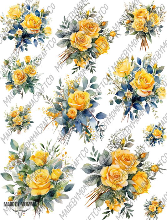 Yellow Roses Floral Sheet - Cheat Clear Waterslide ™ or Sticker Themed Sheet  Elements Sheet