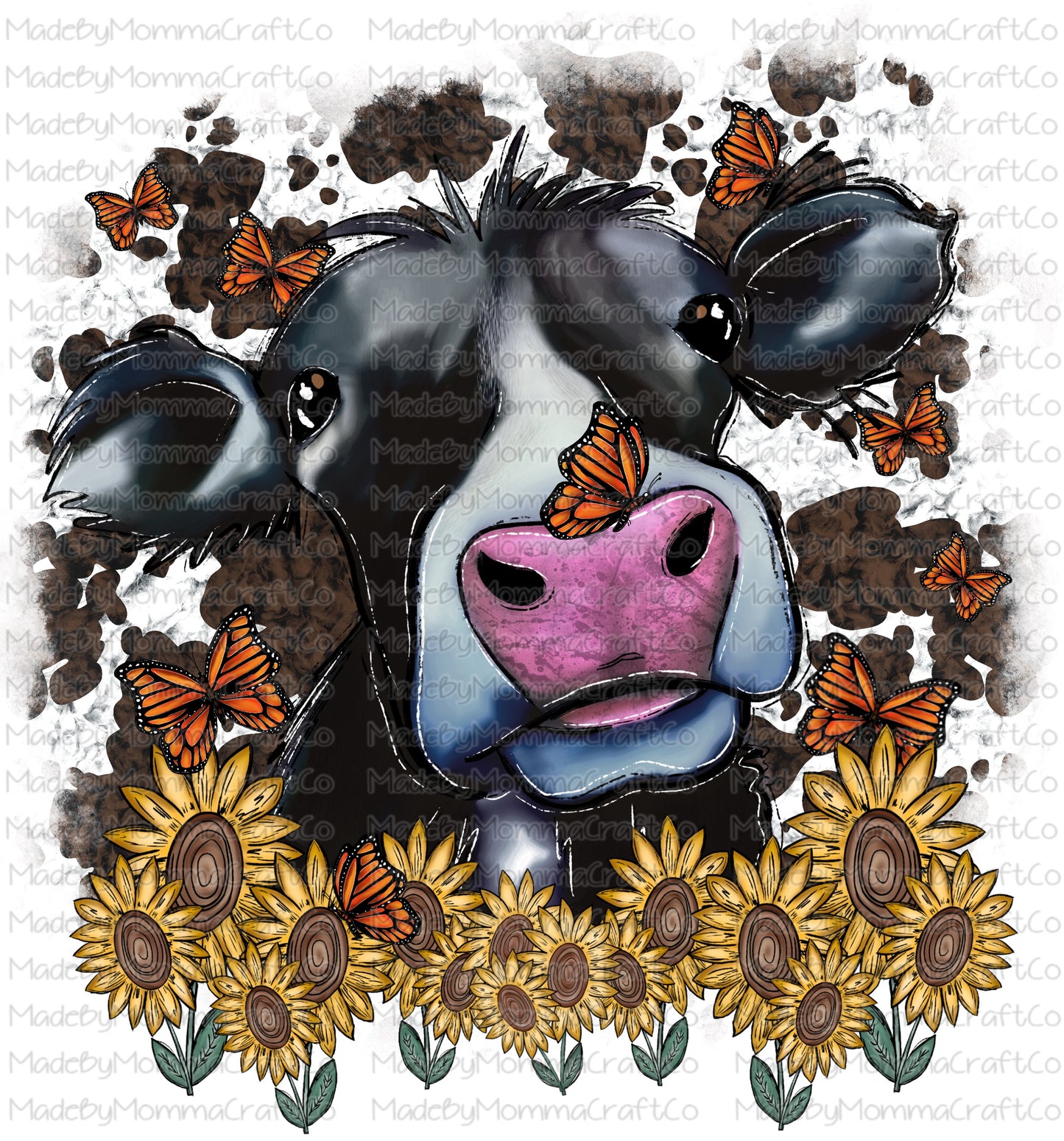 Sunflowers and butterflies cow  - Cheat Clear Waterslide Decal or Digital Download