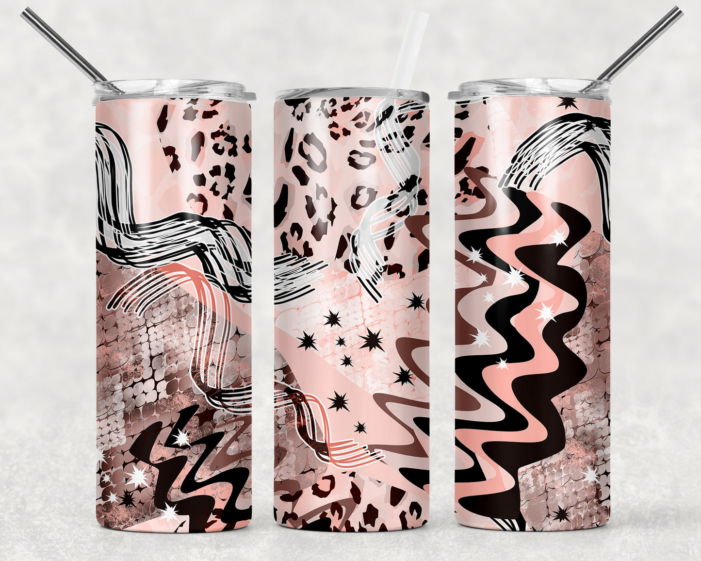 Abstract Rose Gold Leopard Sublimation Tumbler Wrap - Or Clear Waterslide Wrap