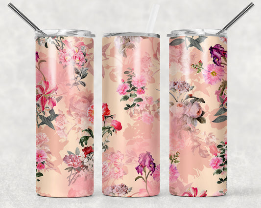 Vintage Pink Floral Sublimation Tumbler Wrap - Or Clear Waterslide Wrap