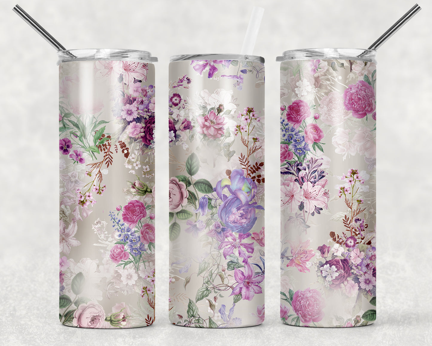 Pink And Purple  Vintage Floral Sublimation Tumbler Wrap - Or Clear Waterslide Wrap