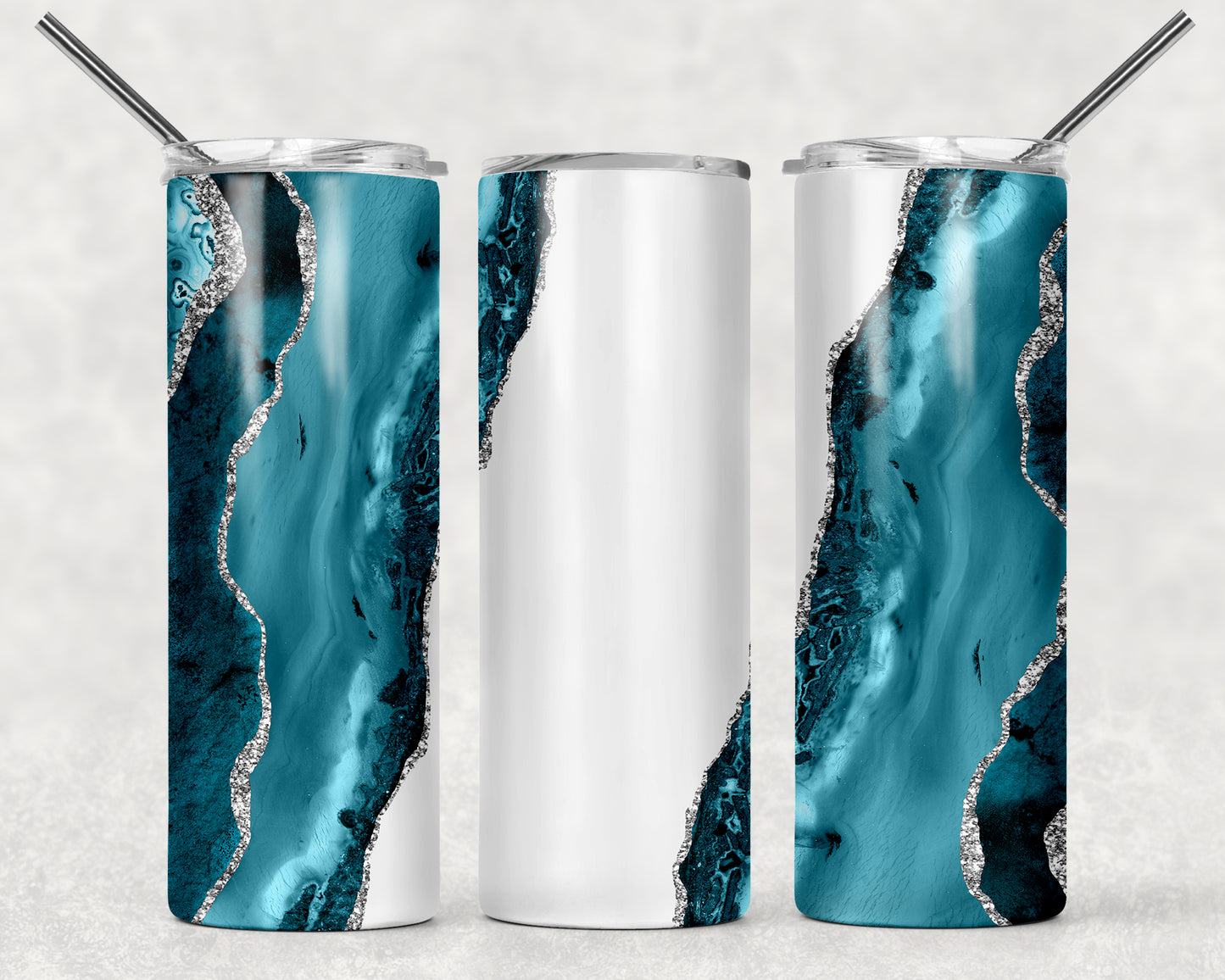 Turquoise White And Silver Marble Sublimation Tumbler Wrap - Or Clear Waterslide Wrap