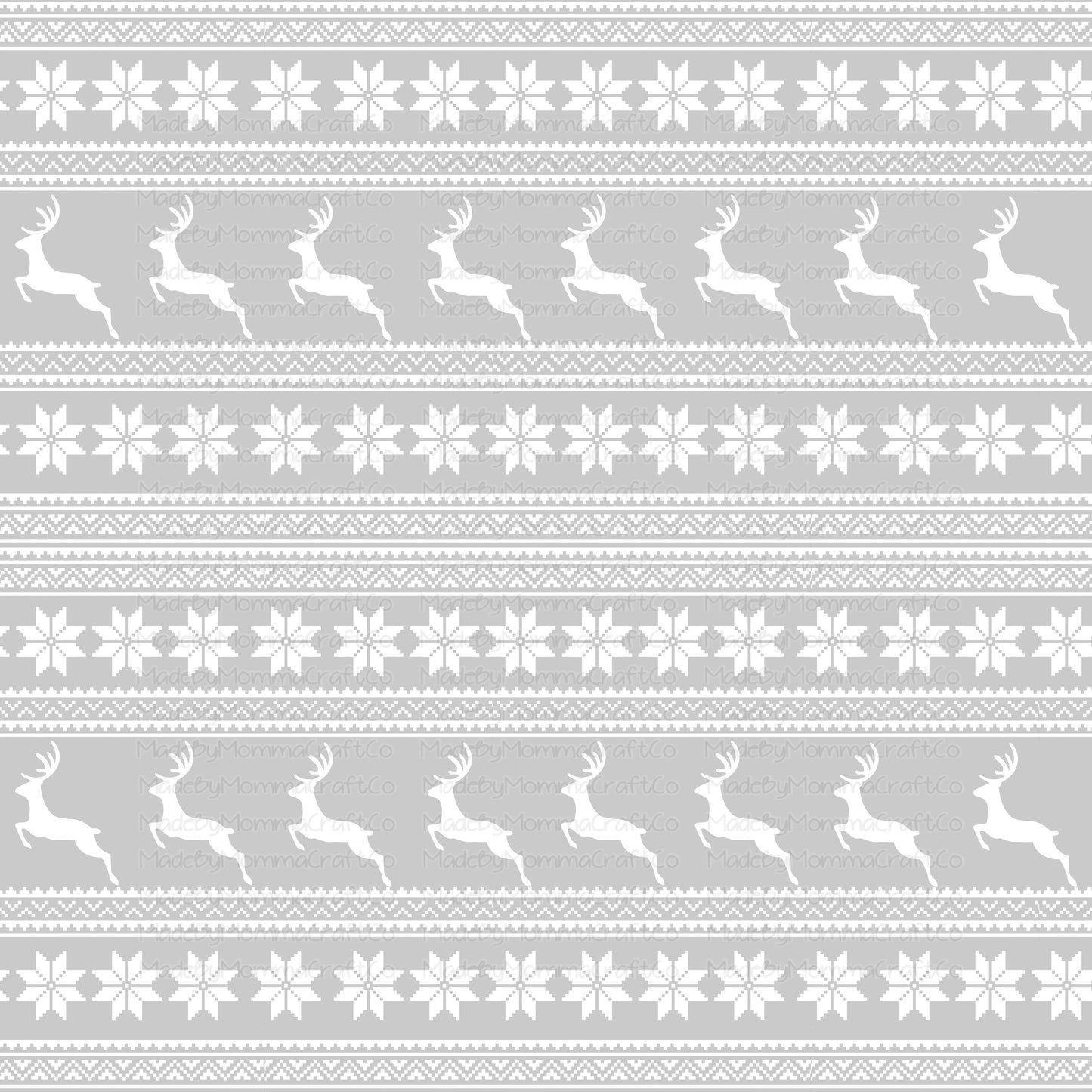 Grey Reindeer Pattern Christmas Tumbler Wrap - Vinyl Or Waterslide Seamless Wrap