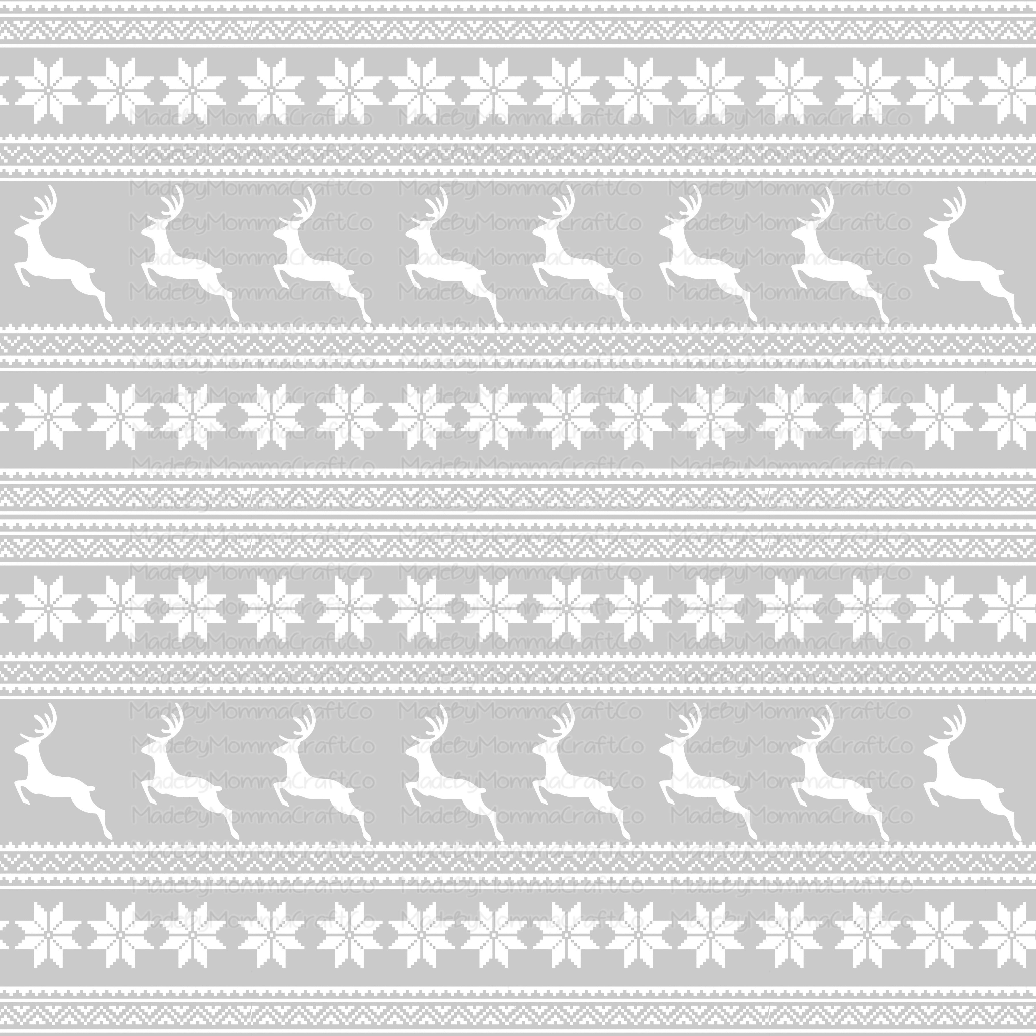 Grey Reindeer Pattern Christmas Tumbler Wrap - Vinyl Or Waterslide Seamless Wrap