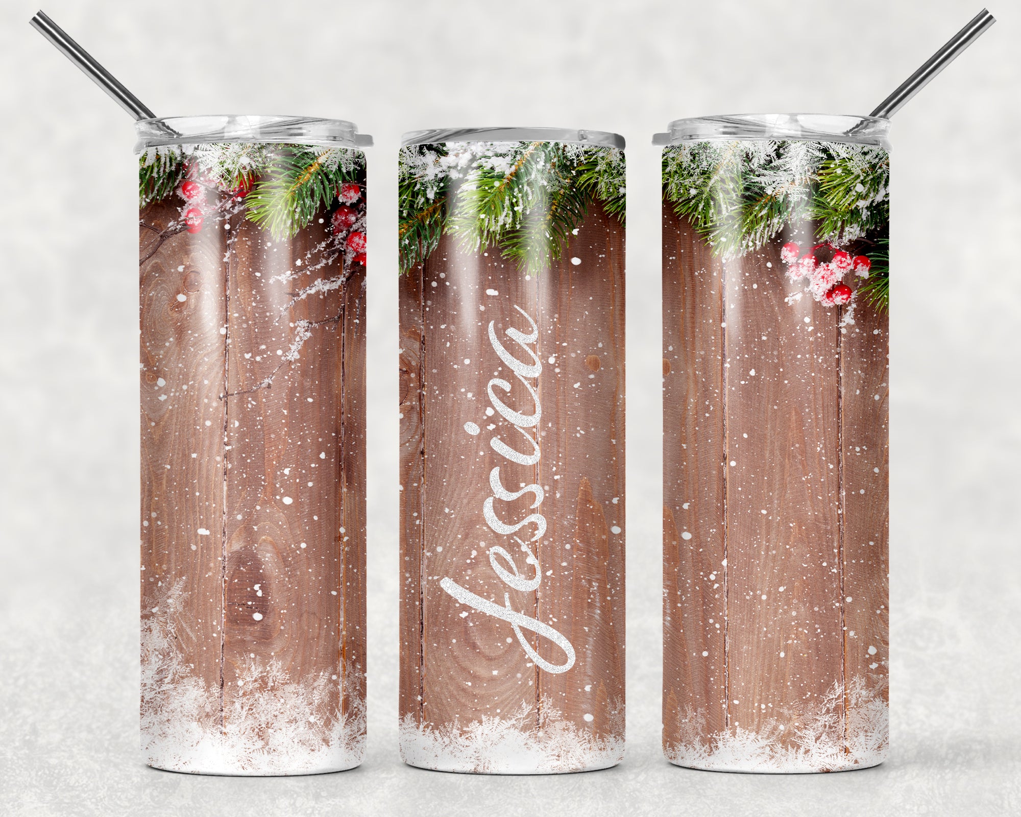 Woodgrain Christmas Sublimation Tumbler Wrap - Or Clear Waterslide Wrap