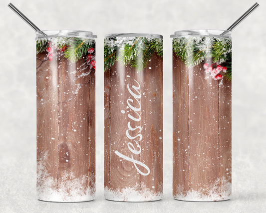 Woodgrain Christmas Sublimation Tumbler Wrap - Or Clear Waterslide Wrap