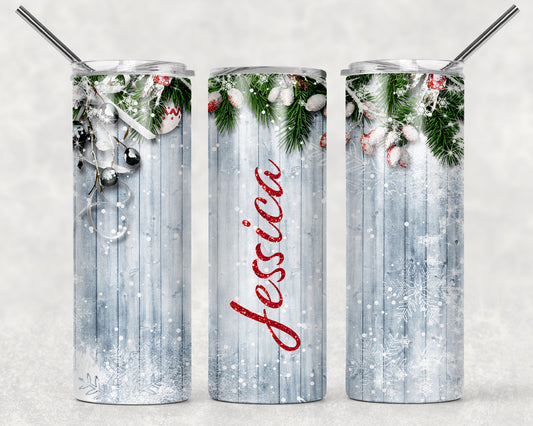 Silver Woodgrain Christmas Sublimation Tumbler Wrap - Or Clear Waterslide Wrap