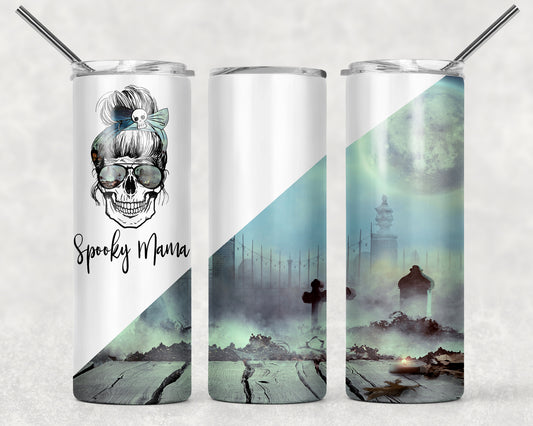 Spooky Mama Skull Cemetery White Sublimation Tumbler Wrap - Or Clear Waterslide Wrap